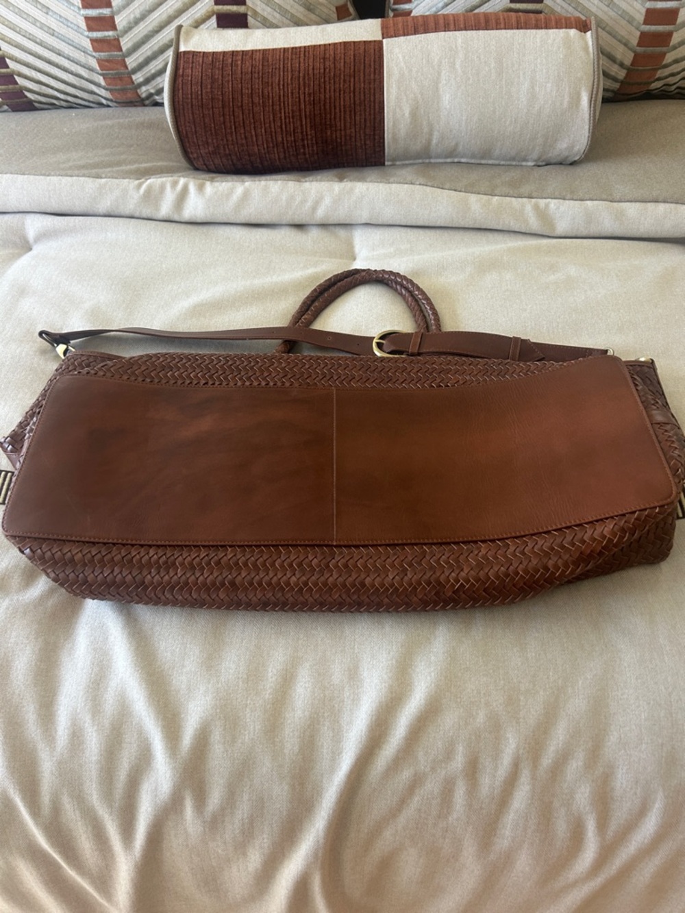 Bennie Le Traveler Brown Woven Leather Weekender Bag - sienna XL - Picture 4 of 8